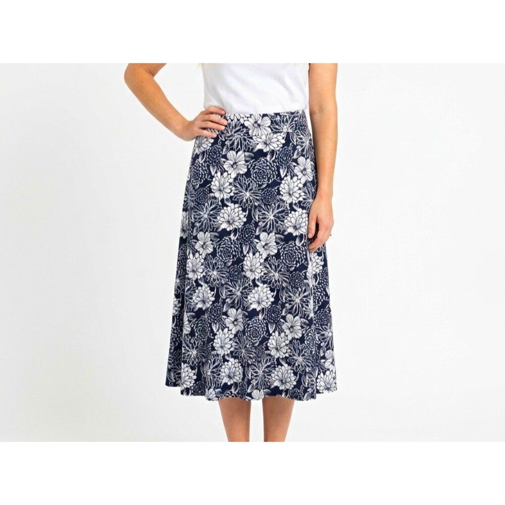 Talbots Womens Plus 1X Black White Floral Midi Knit Pull On Skirt front slit